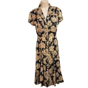 Jones New York Floral Midi Fit and Flare Dress Black Tan
